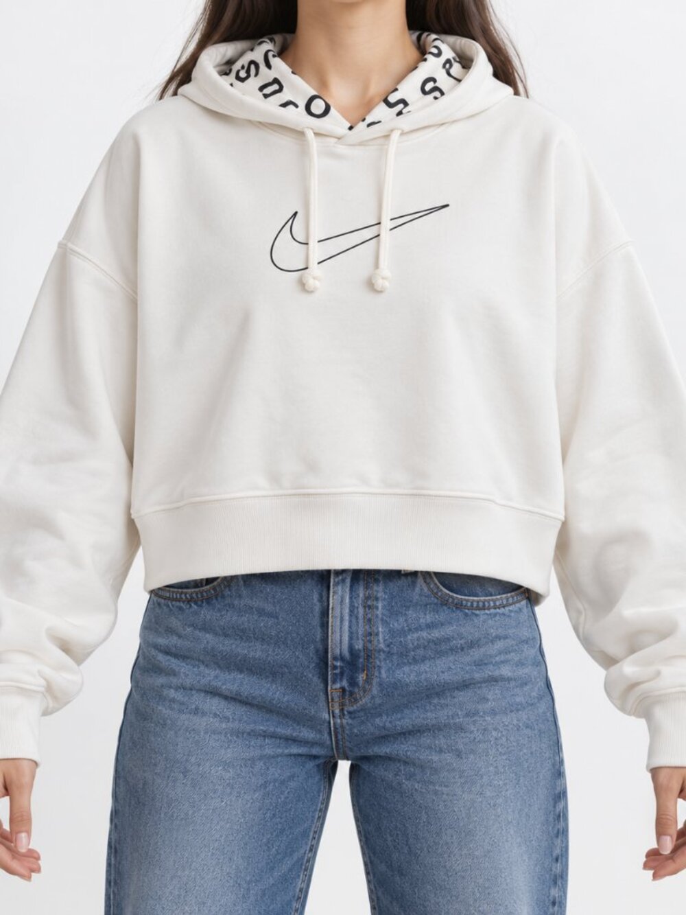 Nike Dri-FIT Oversized Cropped Hoodie in Ivory Size M